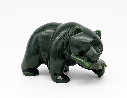 Large Jade Bear with a Fish | Gemstone Carvings
