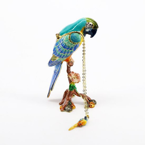Goldie Blue Macaw  | Bejeweled Enamel Boxes
