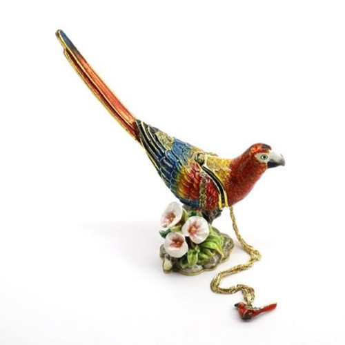 Fancy the Red Macaw   | Bejeweled Enamel Boxes
