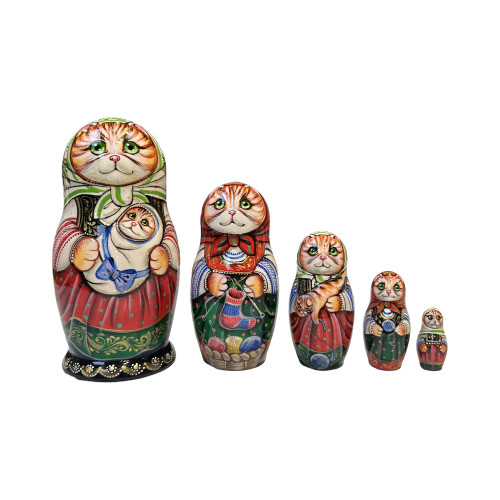 Mama Cat and Her Blue-Shawled Kitten — front view — item 29028