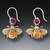 Garnet Bees Earrings - Fossilized Walrus Ivory