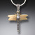 Fossilized Walrus Tusk Ivory Silver Dragonfly Pendant Necklace 
