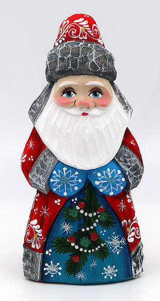 Carved Santa with Large Blue Bag | Grandfather Frost / Russian Santa Claus