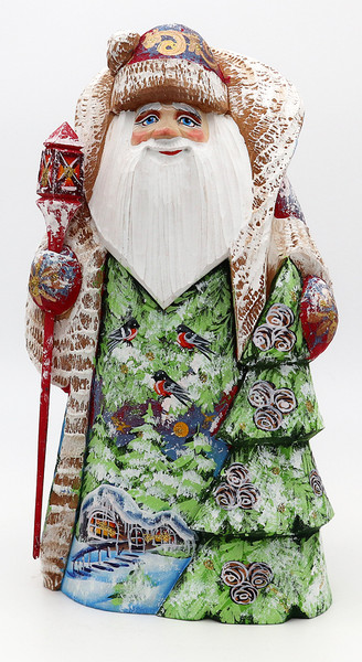 Santa with Christmas Tree and Bullfinches | Grandfather Frost / Russian Santa Claus