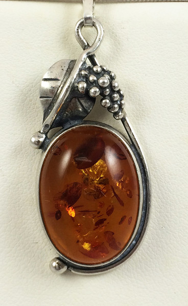 Amber Pendant with Silver Grapes | Baltic Amber