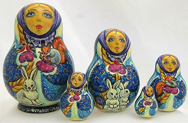 Snow Maiden with Her Forest Friends II | Matryoshka / Nevalashka Doll