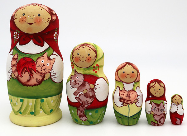 Girl and Red Kitten | Fine Art Matryoshka Nesting Doll