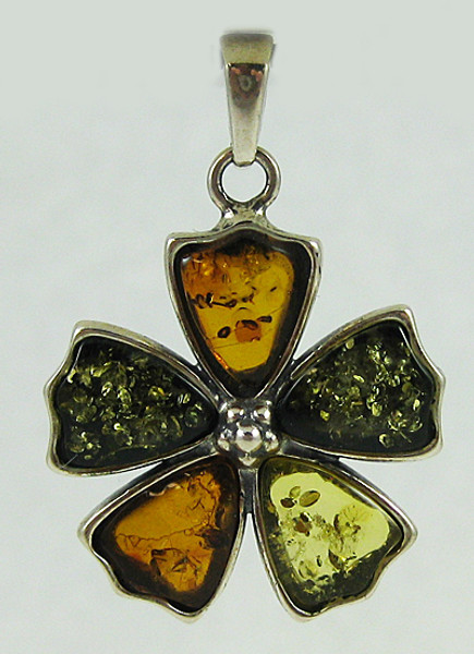 Baltic Amber Pendant - Multicolor Flower