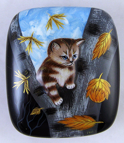 Kitten on a Tree | Fedoskino Lacquer Box