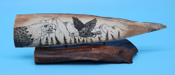 Two Eagles Scrimshaw by George Vukson