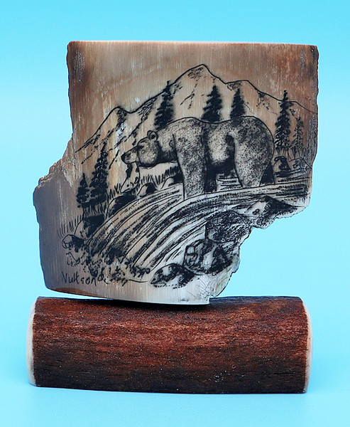 Bear by the River - Scrimshaw by George Vukson