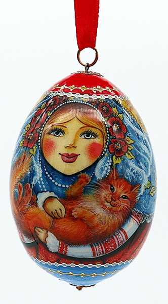 Girl with Red Cat Christmas Ornament Egg - Large