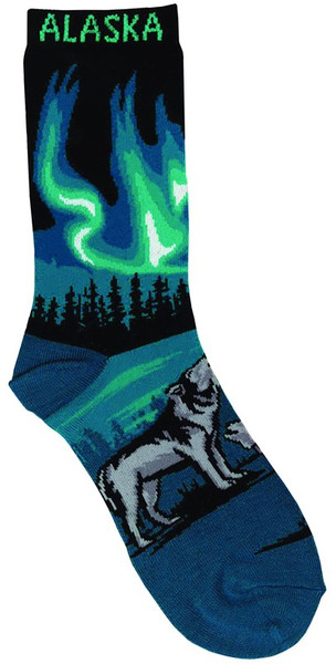 Alaska Northern Lights Wolf Adult Sock