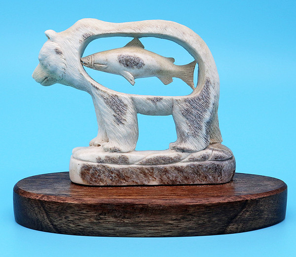 Moose Antler Bear with a Fish | Bone and Antler Carvings