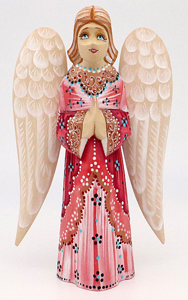 Hand-carved Praying Angel - Pink Dress