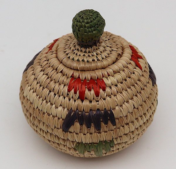Native American Yupik Woven Small Lidded Basket - Hand Woven Basket  