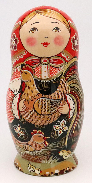 Happy Village Family with Rooster | Fine Art Matryoshka Nesting Doll