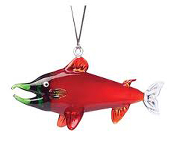 Hand Blown Glass Red King Salmon Ornament