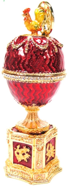 Egg "Chauntecleer" with Rooster Red color | Faberge Style Egg