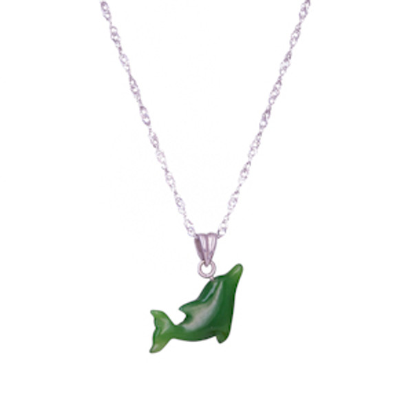 Nephrite Jade Dolphin Pendant Sterling Silver