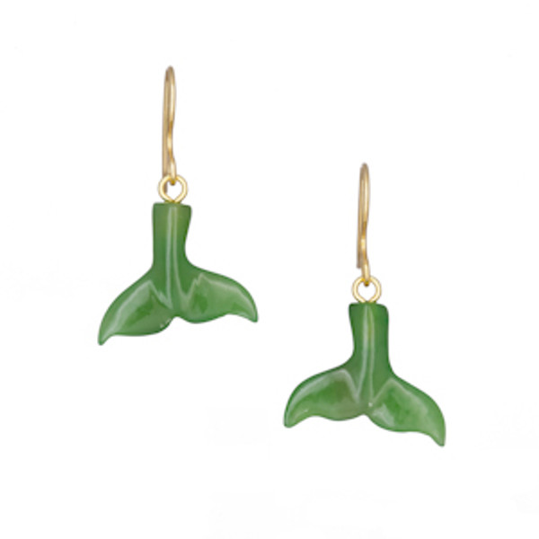 Nephrite Jade Whale Tail Earrings - Gold Plated