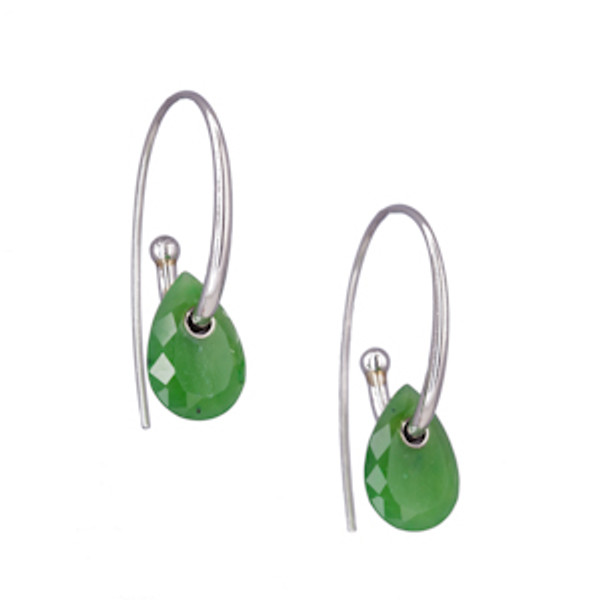 Nephrite Jade Faceted Teardrop Earrings - Sterling Silver