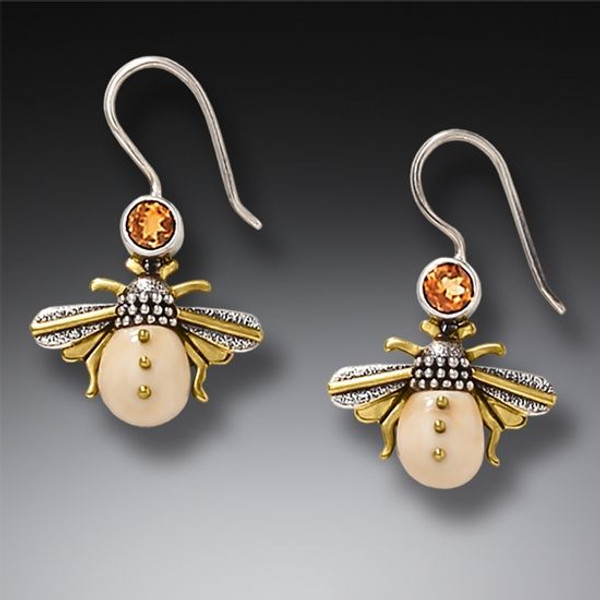 Fossilized Walrus Ivory And Silver Earrings - Honeybees