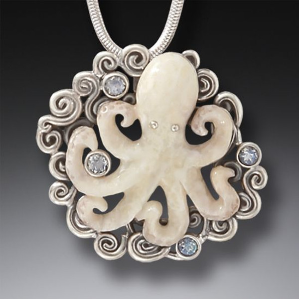 Fossilized Walrus Ivory Octopus Pendant