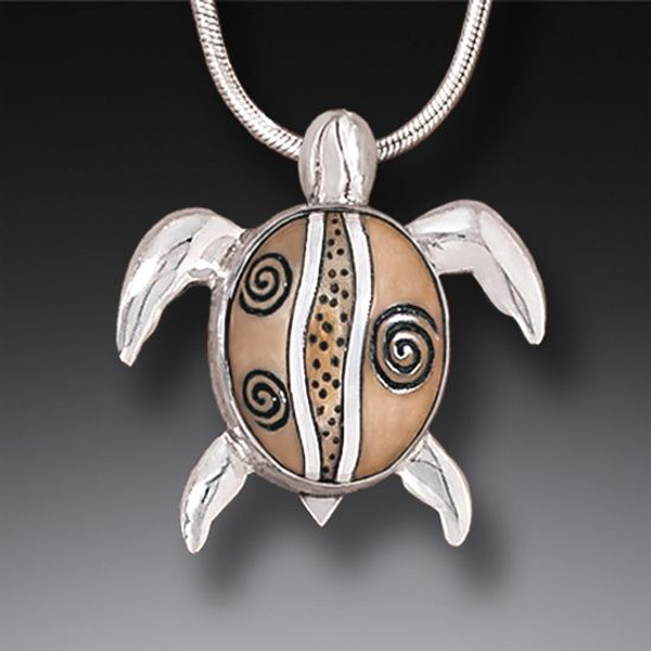 Fossilized Ivory Sterling Silver Turtle Necklace