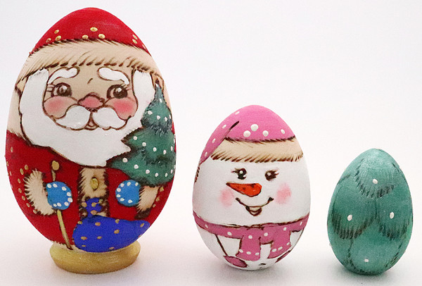 Russian Grandfather Frost with Friends - 3pc Egg Shape | Matryoshka / Nevalashka Doll