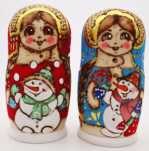 Snow Maiden with Snowman - Small | Traditional Matryoshka Nesting Doll