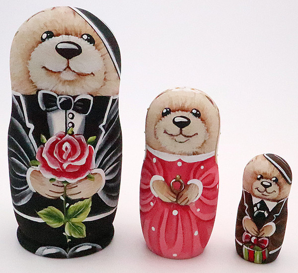 Bear Bride and Groom 3 Piece Matryoshka | Alaska Theme Matryoshka Nesting Doll