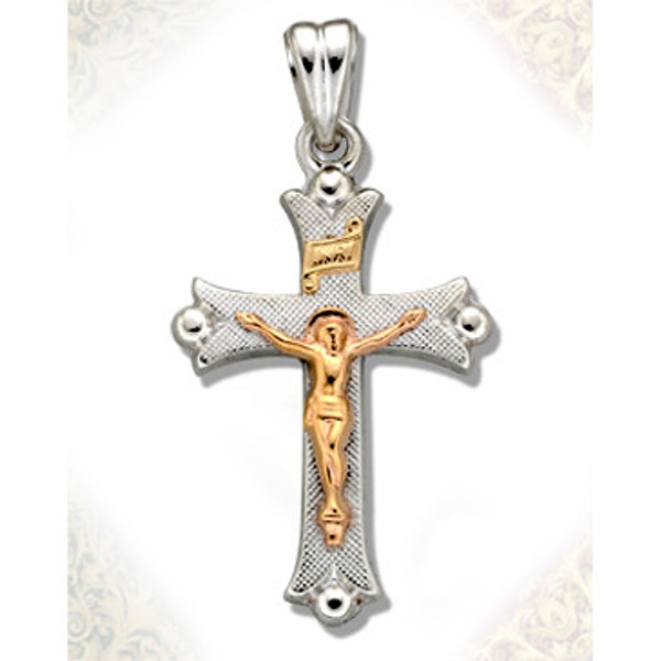 Crucifixion Two Tone Sterling Silver Cross/ Orthodox Cross