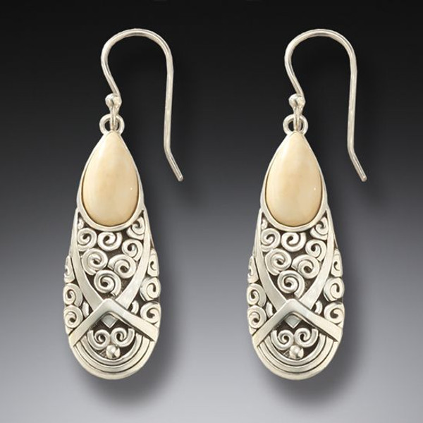 Fossilized Mammoth Ivory Spiral Earrings - Teardrop Earrings