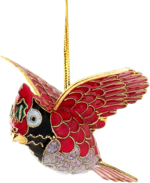Handmade Cloisonne Red Cardinal Hanging Ornament