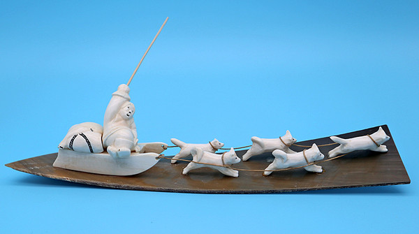 Dog Sled on Baleen base | Alaskan Ivory Carving Dog Sled on Baleen base | Alaskan Ivory Carving
