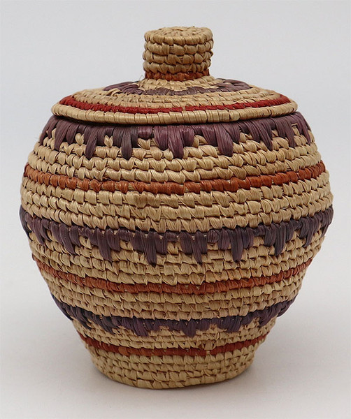 Traditional Yup'ik Woven Small Lidded Basket - Hand Woven Basket  