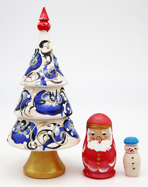 White Christmas Tree  - 3 Nest | Matryoshka / Nevalashka Doll