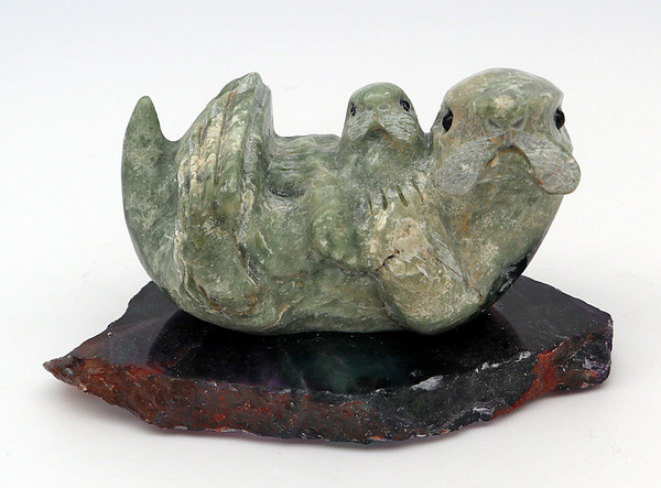Soapstone Sea Otter with a Pup | Bronze and Soapstone