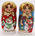 Snow Maiden with Snowman - Small | Traditional Matryoshka Nesting Doll