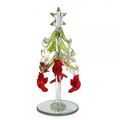 Green Glass Tree with Cardinal & Snowflake Ornaments