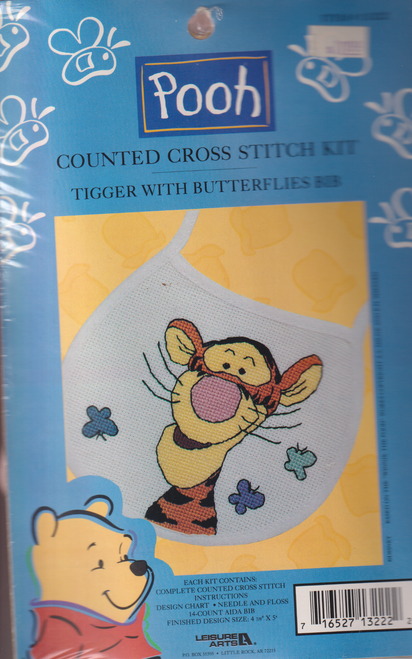 Pooh, Tigger with a Butterflies Bib Counted Cross Stitch Kit by Leisure Arts Pooh, Tigger with a Butterflies Bib Counted Cross Stitch Kit by Leisure Arts