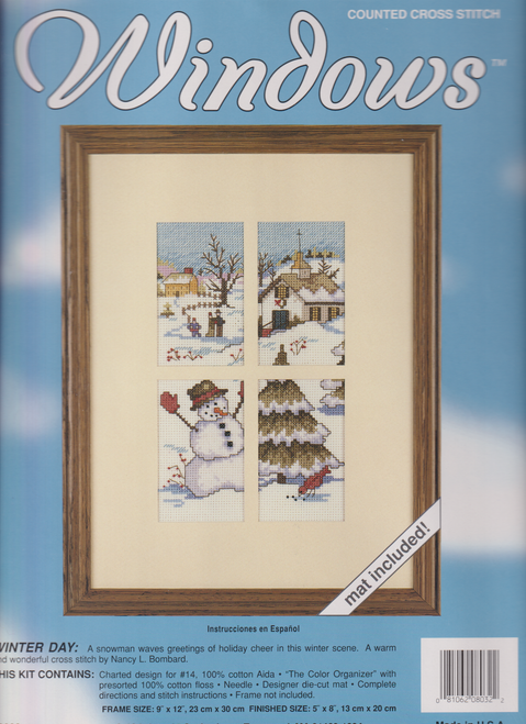 Winter Day - is a Window Series. It is a Cross stitch kit that includes 14 ct Aida, floss, needle, and a mat. No frame. Winter Day - is a Window Series. It is a Cross stitch kit that includes 14 ct Aida, floss, needle, and a mat. No frame.