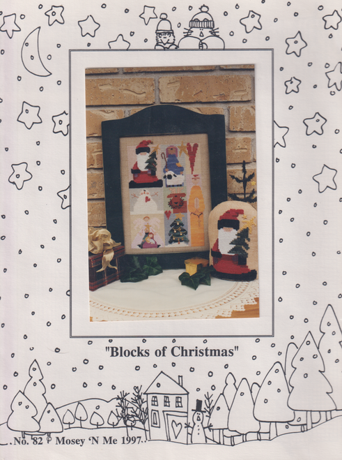 "Blocks of Christmas" - Cross stitch chart by Mosey n Me. It has Santa, Christmas Tree, Snowman, and an Angel. "Blocks of Christmas" - Cross stitch chart by Mosey n Me. It has Santa, Christmas Tree, Snowman, and an Angel.