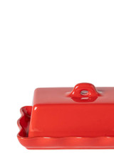 close-up of the Nova Casafina Cook & Host Rectangular Butter Dish with Lid – Red