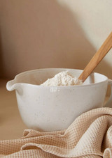 a wooden soon and flour inside the Costa Nova Casafina Fattoria Batter Bowl - White - 2.05 L