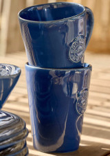 two Costa Nova Mug - Nova Denim 360 ml stacked and placed on a table