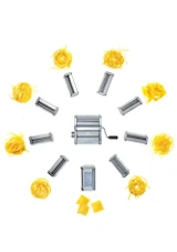 a graphic showing a selection of pasta making attachments available for the Marcato Atlasmotor Plus - Electric Pasta Machine