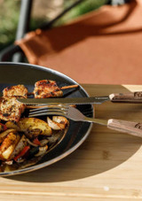Petromax Camping Cutlery Set on dish , dining outside