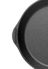 Skeppshult Frying Pan 28cm Stainless Steel Handle on a white background close shot of the logo